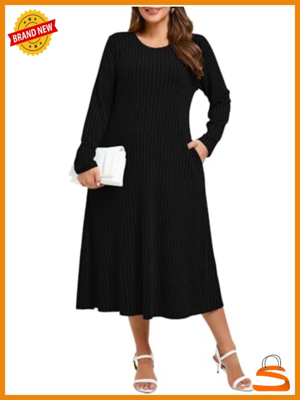Plus Size Sweater Dress Long Sleeve Midi Fall Winter Casual Crew Neck